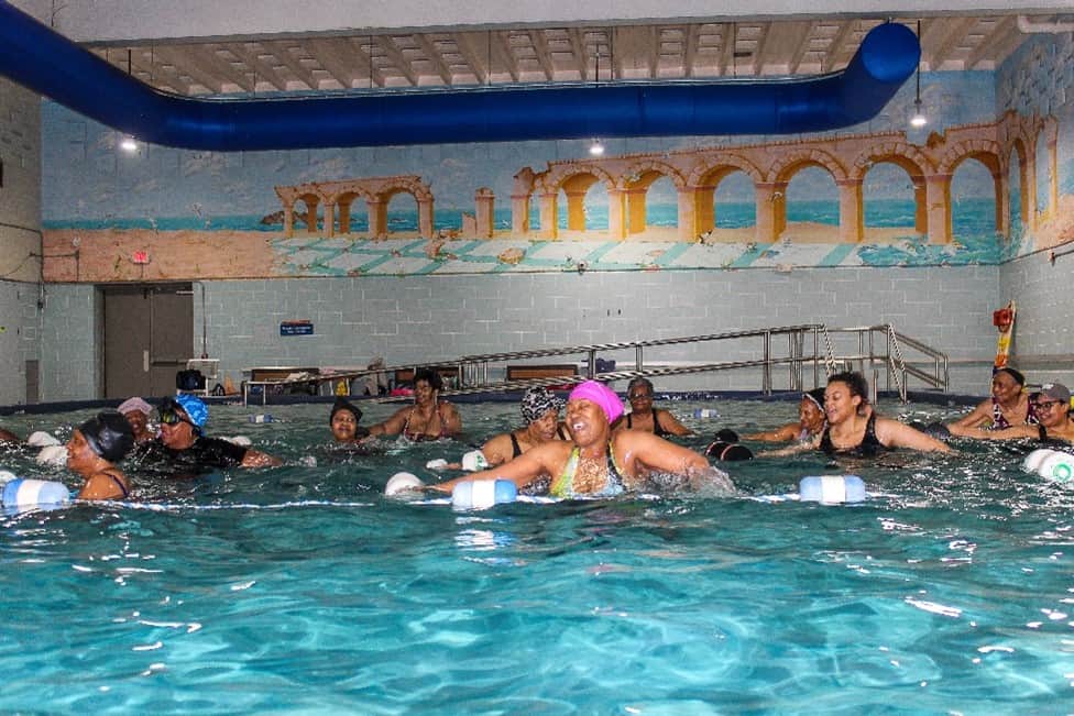 Level up your cardio while making friends with weekly upbeat aqua Zumba classes in the warm water therapeutic pool. 